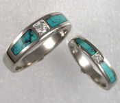 White gold diamond and turquoise inlay wedding bands from James Hardwick Jewelers.