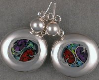 JE8-sterling silver "button" earrings with mosaic inlay