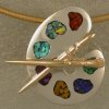 JM104-Pallet pendant/pin in silver with an assortment of inlaid stones.