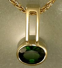 18KT yellow gold slide with oval green tourmaline