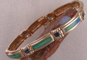 JM41 Bracelet in 14KY with sapphires and opal