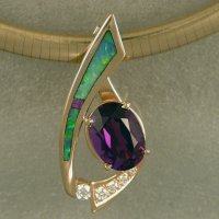 JM85-14KT slide with opal & sugalite inlay, diamonds, and amethyst