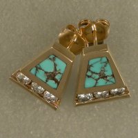 14KT yellow earrings with diamonds & turquoise