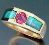 JR110-14kty ring w/Rhodalite garnet & opal inlay