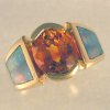 JR130-14KT yellow gold ring with 3.5ct orange sapphire and opal inlay