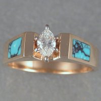 JR163-14KT yellow gold with turquoise inlay and .30ct marquis diamond