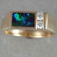 JR191-14KT ring with diamonds and Australian Opal