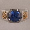 JR197- Gents 14KT ring with sapphire and gold nugget inlay