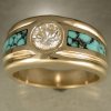 JR80-M 14kty turquoise inlay band with diamond