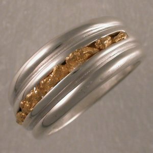 JR82 sterling band with natural gold nugget inlay