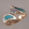 JR87-Ladies 14KT diamond ring with turquoise inlay
