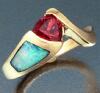 JR89-14kty ring-trilliant cut Rhodalite garnet & opal inlay