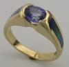 JR98-14kty ring w/ Ceylon Sapphire & opal inlay