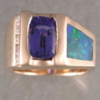 Original ring created by James Hardwick. 14KY gold,diamonds, opal, tanzanite