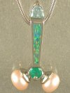 OR13-Custom 14KT pendant w/blue zircon, emerald, opal and 2 pearls