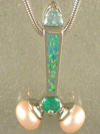 Custom pendant-14KT, opal, blue zircon, emerald,pearls