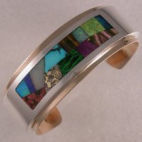 Custom made two-tone bracelet in 14KY & sterling silver with natural stone inlay