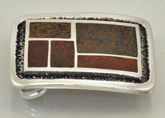 Sterling Silver Belt Buckle with Dinosaur Bone inlay from James Hardwick