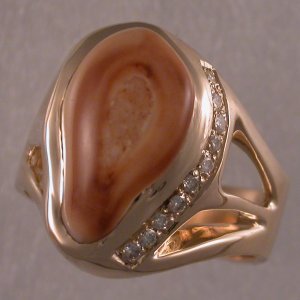 14KT Elk's tooth and diamond ring