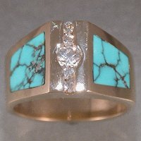 Custom 14KT yellow ring-diamonds and turquoise