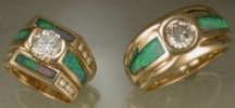 Custom matching wedding bands-14kty, diamonds, opal
