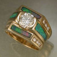 Custom Designed Wedding Set-14KY, diamonds & opal