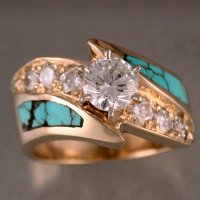 Custom designed 14kty ladies' ring-diamonds and turquoise
