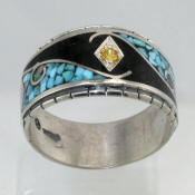Turquoise and Onyx Inlay Band With Yellow Sapphire
