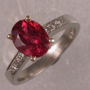 14KT white & yellow gold ring with pink tourmaline and diamonds.